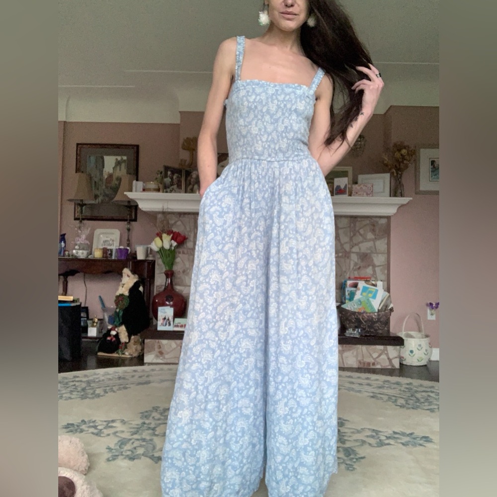Patrons Of Peace Blue Floral Wide Leg Jumpsuit